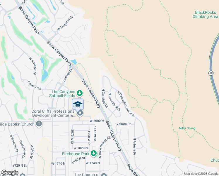 map of restaurants, bars, coffee shops, grocery stores, and more near 2256 North Cascade Canyon Drive in St. George