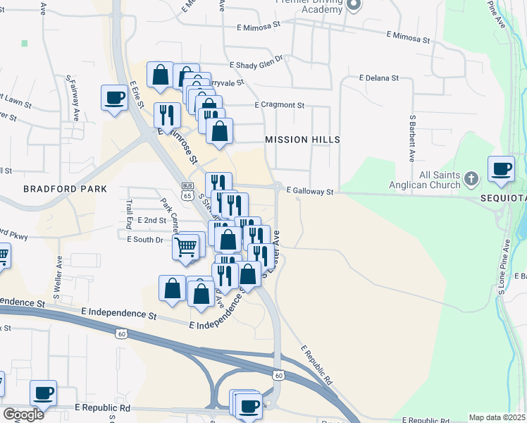 map of restaurants, bars, coffee shops, grocery stores, and more near in Springfield