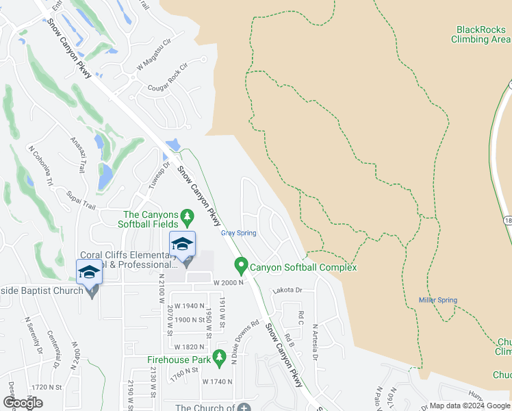 map of restaurants, bars, coffee shops, grocery stores, and more near 2215 North Lone Rock Drive in St. George