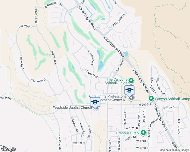 map of restaurants, bars, coffee shops, grocery stores, and more near Supai Trail in St. George