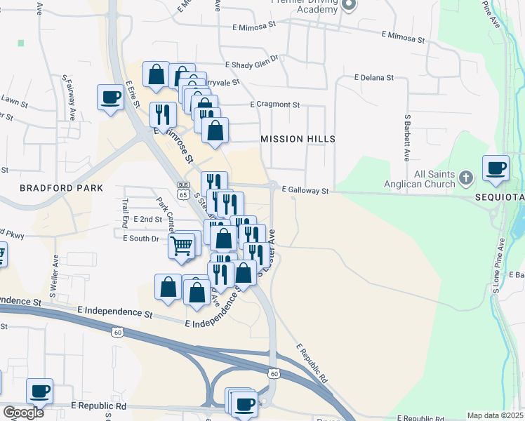 map of restaurants, bars, coffee shops, grocery stores, and more near in Springfield