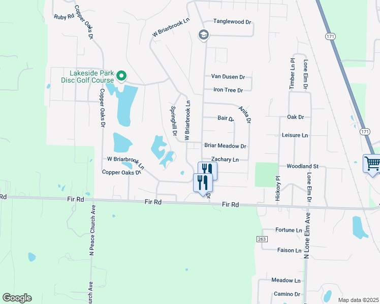 map of restaurants, bars, coffee shops, grocery stores, and more near 803 West Briarbrook Lane in Carl Junction