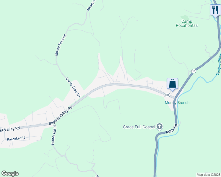 map of restaurants, bars, coffee shops, grocery stores, and more near 8135 Baptist Valley Road in Tazewell County