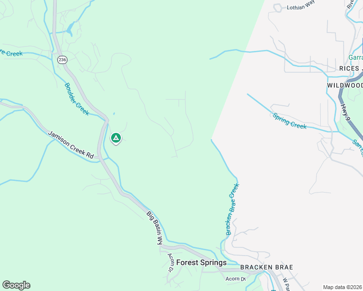 map of restaurants, bars, coffee shops, grocery stores, and more near 925 East Hilton Drive in Boulder Creek