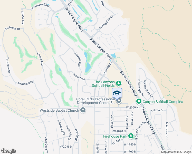 map of restaurants, bars, coffee shops, grocery stores, and more near 2255 Tuweap Drive in St. George
