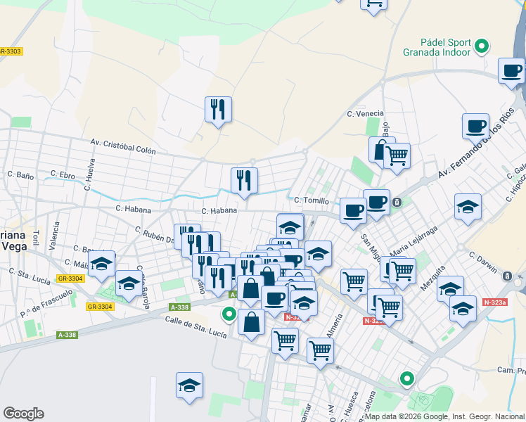 map of restaurants, bars, coffee shops, grocery stores, and more near 5 Calle Gardenia in Armilla