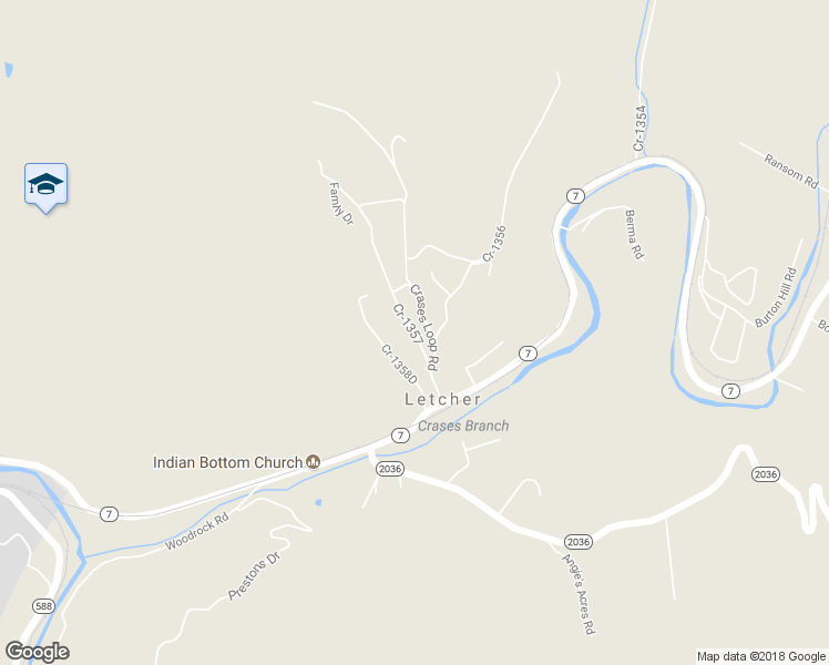 map of restaurants, bars, coffee shops, grocery stores, and more near Cr-1357 in Letcher