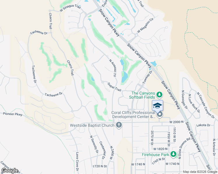 map of restaurants, bars, coffee shops, grocery stores, and more near 2232 Cohonina Circle in St. George
