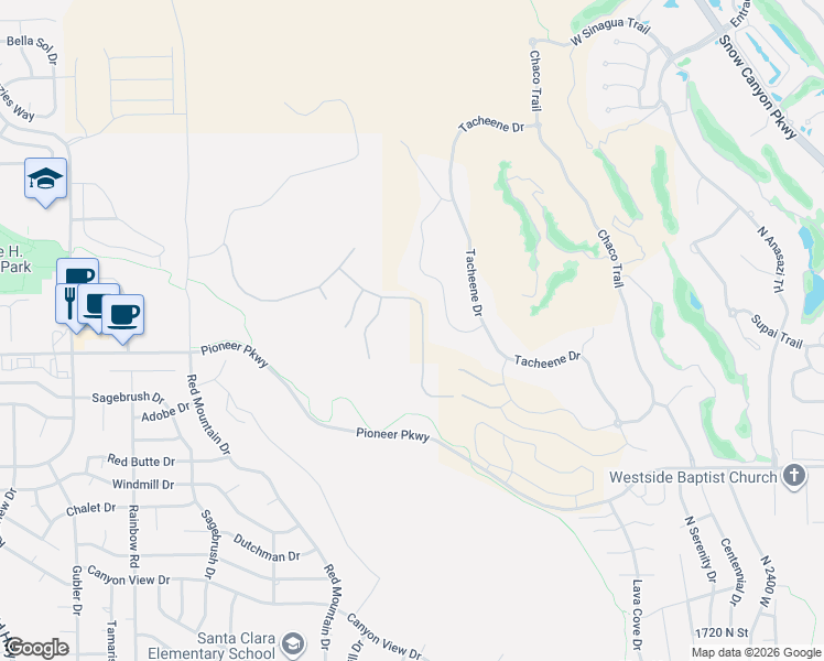 map of restaurants, bars, coffee shops, grocery stores, and more near Chaco Trail West in Santa Clara