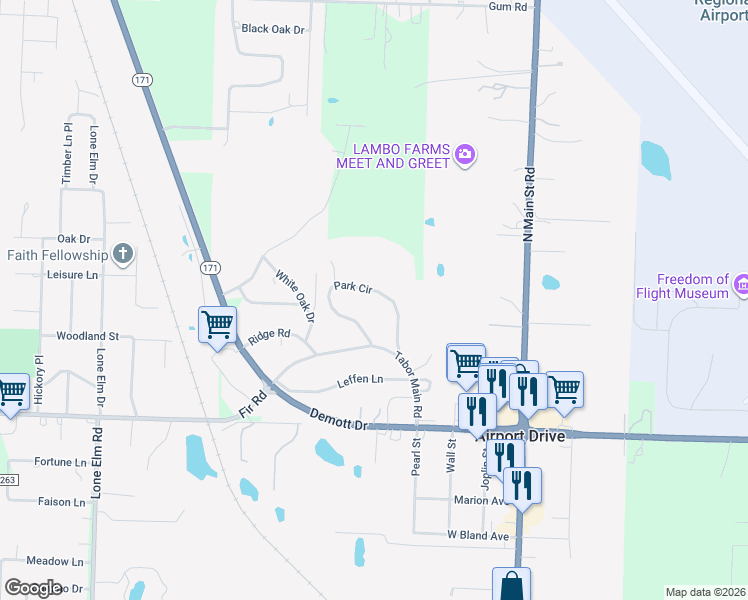 map of restaurants, bars, coffee shops, grocery stores, and more near 6654 Park Cir in Webb City