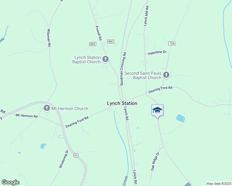 map of restaurants, bars, coffee shops, grocery stores, and more near 1047 Powell Road in Lynch Station