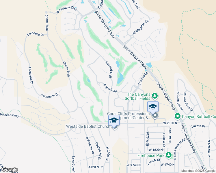 map of restaurants, bars, coffee shops, grocery stores, and more near Supai Trail in St. George