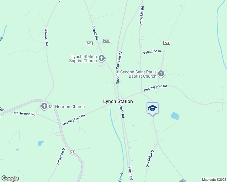 map of restaurants, bars, coffee shops, grocery stores, and more near 1047 Powell Road in Lynch Station