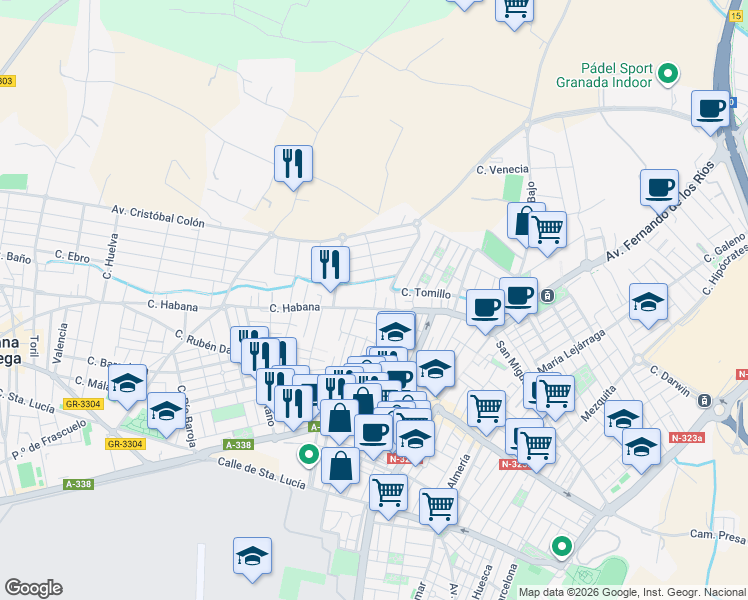 map of restaurants, bars, coffee shops, grocery stores, and more near 5 Calle Gardenia in Armilla