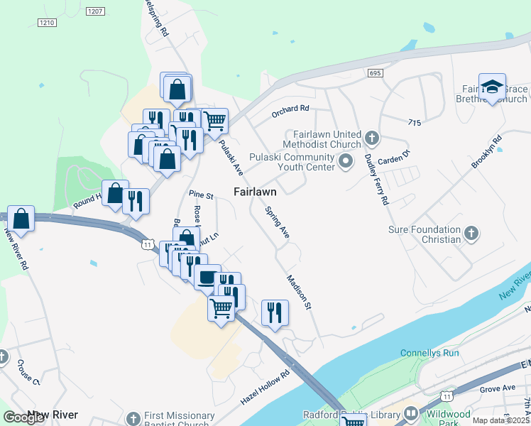 map of restaurants, bars, coffee shops, grocery stores, and more near 6828 Pulaski Ave in Fairlawn