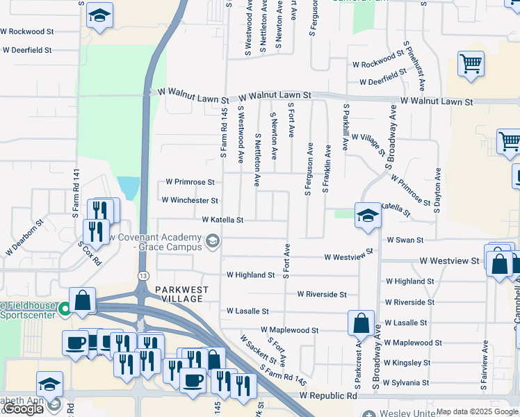 map of restaurants, bars, coffee shops, grocery stores, and more near 3660 South Nettleton Avenue in Springfield