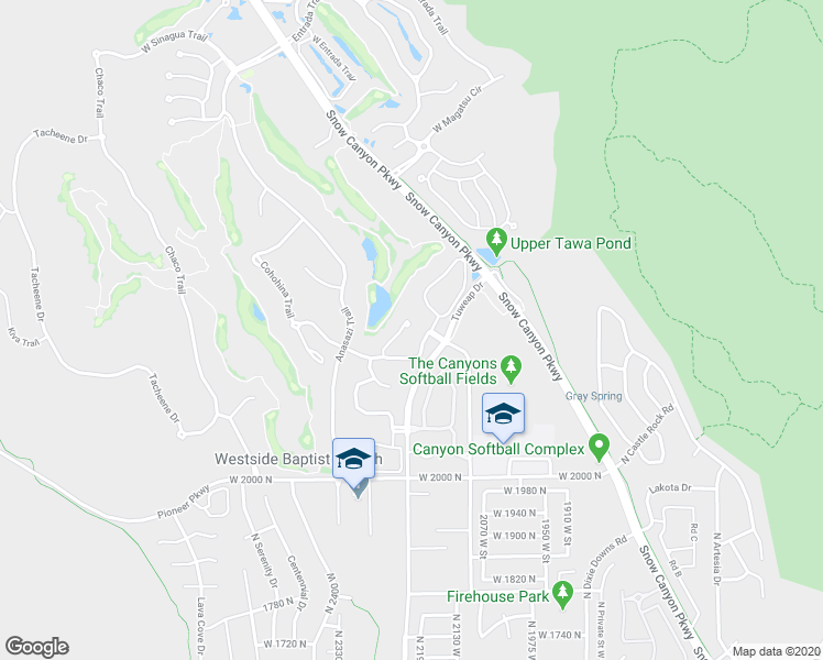 map of restaurants, bars, coffee shops, grocery stores, and more near 2255 Tuweap Drive in St. George