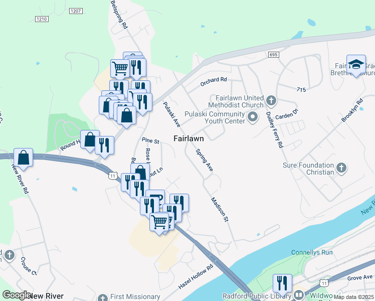 map of restaurants, bars, coffee shops, grocery stores, and more near 6828 Pulaski Ave in Fairlawn