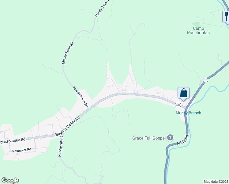 map of restaurants, bars, coffee shops, grocery stores, and more near 8135 Baptist Valley Road in Tazewell County