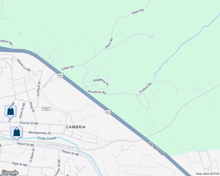 map of restaurants, bars, coffee shops, grocery stores, and more near 940 Ridgeway Drive in Christiansburg