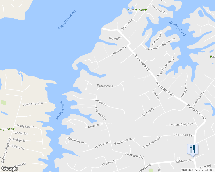 map of restaurants, bars, coffee shops, grocery stores, and more near 24 Ferguson Street in Poquoson