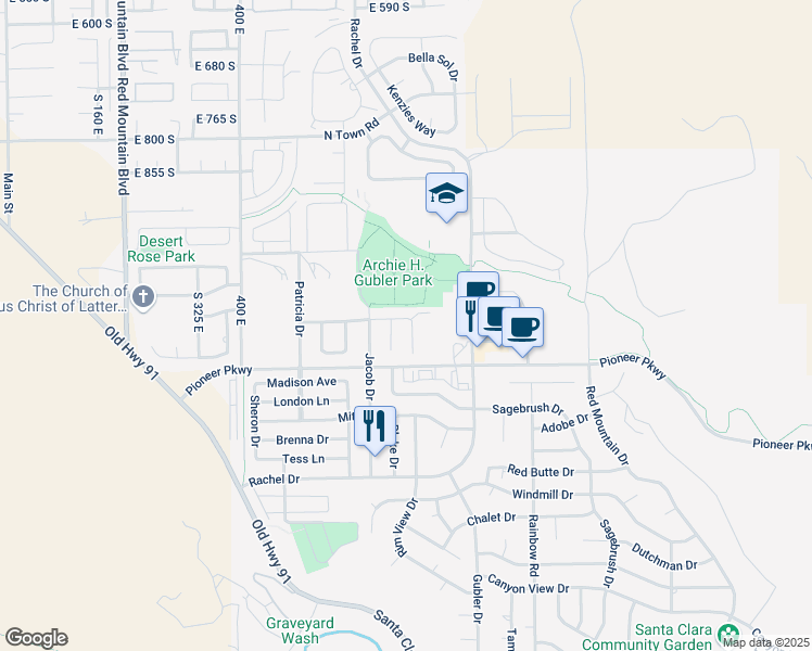 map of restaurants, bars, coffee shops, grocery stores, and more near 2319 Bryson Circle in Santa Clara