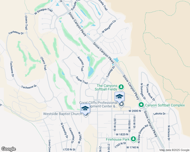 map of restaurants, bars, coffee shops, grocery stores, and more near 2255 Tuweap Drive in St. George