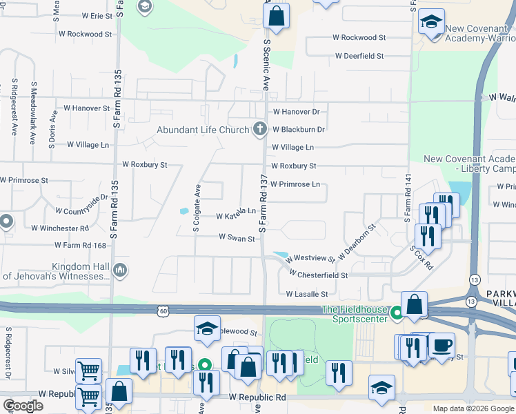 map of restaurants, bars, coffee shops, grocery stores, and more near 2730 West Katella Lane in Springfield