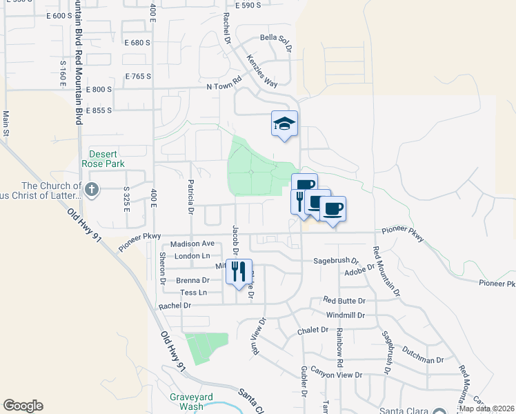map of restaurants, bars, coffee shops, grocery stores, and more near 2319 Bryson Circle in Santa Clara