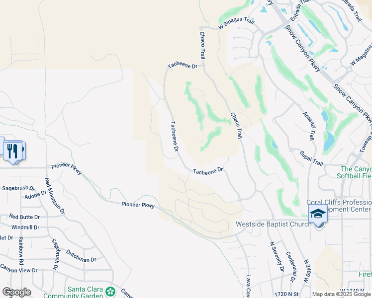 map of restaurants, bars, coffee shops, grocery stores, and more near 2378 Tacheene Drive in St. George