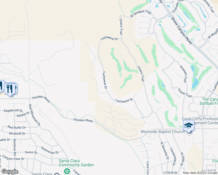 map of restaurants, bars, coffee shops, grocery stores, and more near 2378 Tacheene Drive in St. George