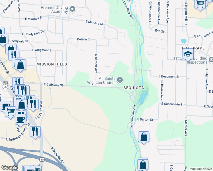 map of restaurants, bars, coffee shops, grocery stores, and more near 2606-2692 East Galloway Street in Springfield