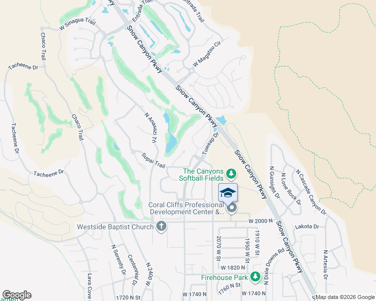 map of restaurants, bars, coffee shops, grocery stores, and more near 2255 Tuweap Drive in St. George