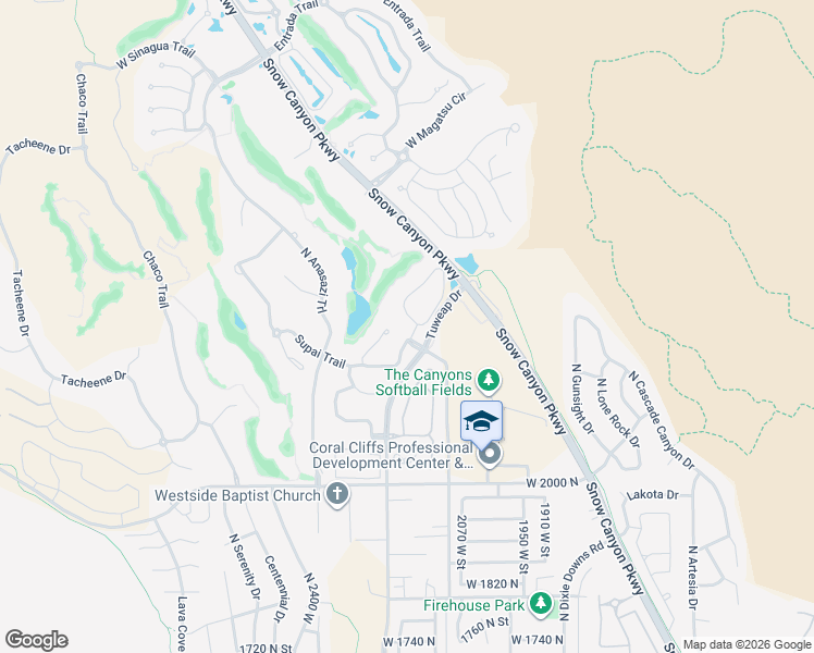 map of restaurants, bars, coffee shops, grocery stores, and more near 2255 Tuweap Drive in St. George