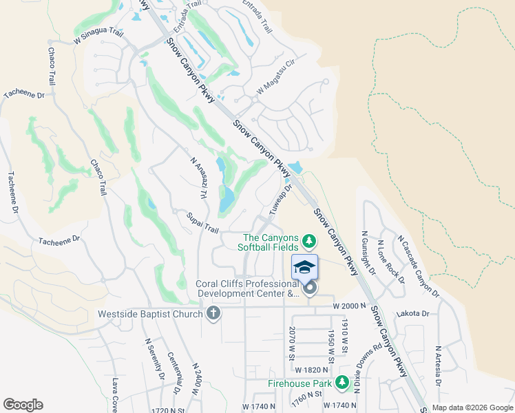 map of restaurants, bars, coffee shops, grocery stores, and more near 2100 West Street in St. George