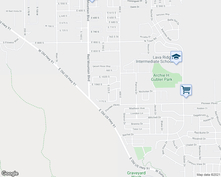 map of restaurants, bars, coffee shops, grocery stores, and more near 337 E 1100 S in Ivins