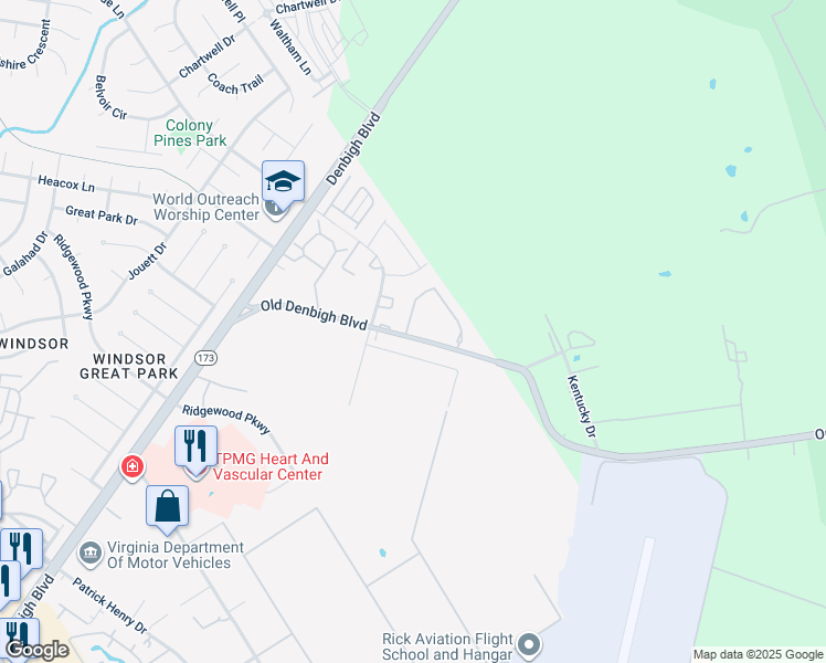 map of restaurants, bars, coffee shops, grocery stores, and more near 2 Oneonta Drive in Newport News