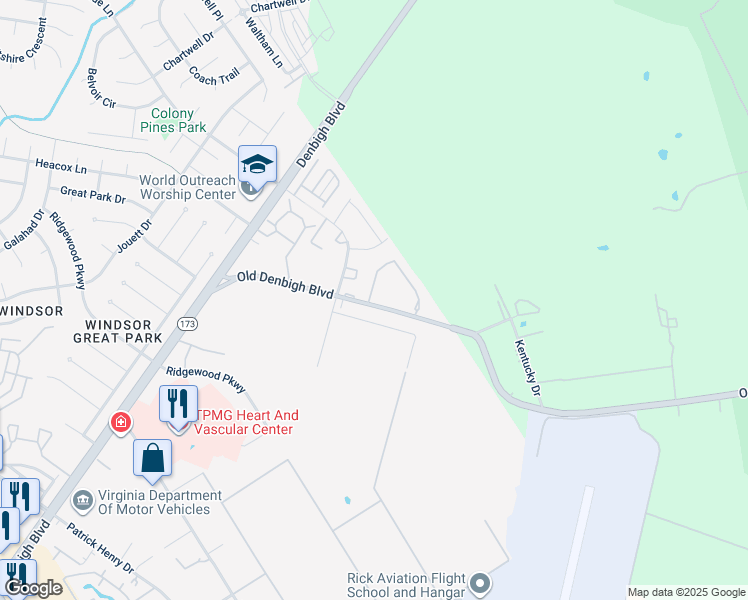 map of restaurants, bars, coffee shops, grocery stores, and more near 2 Oneonta Drive in Newport News