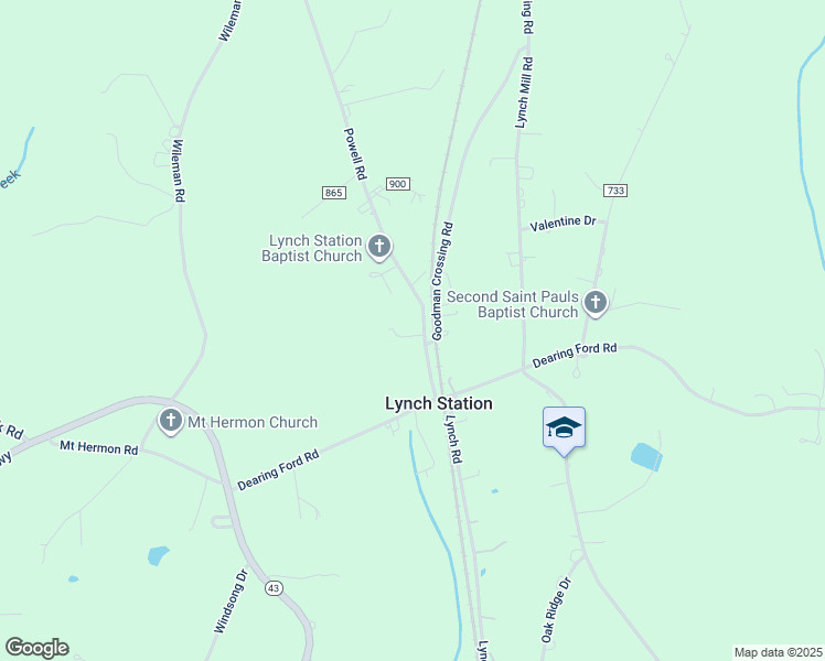 map of restaurants, bars, coffee shops, grocery stores, and more near 969 Powell Road in Lynch Station