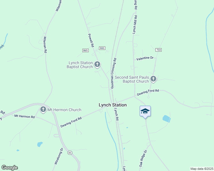 map of restaurants, bars, coffee shops, grocery stores, and more near 969 Powell Road in Lynch Station