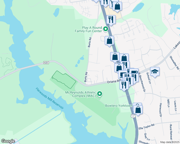 map of restaurants, bars, coffee shops, grocery stores, and more near 100 Quail Road in Yorktown