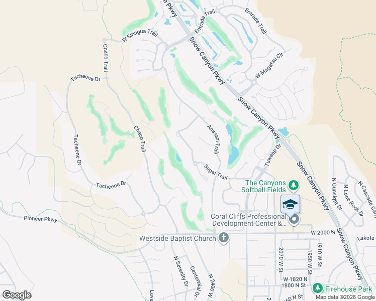 map of restaurants, bars, coffee shops, grocery stores, and more near 2329 North Cohonina Trail in St. George