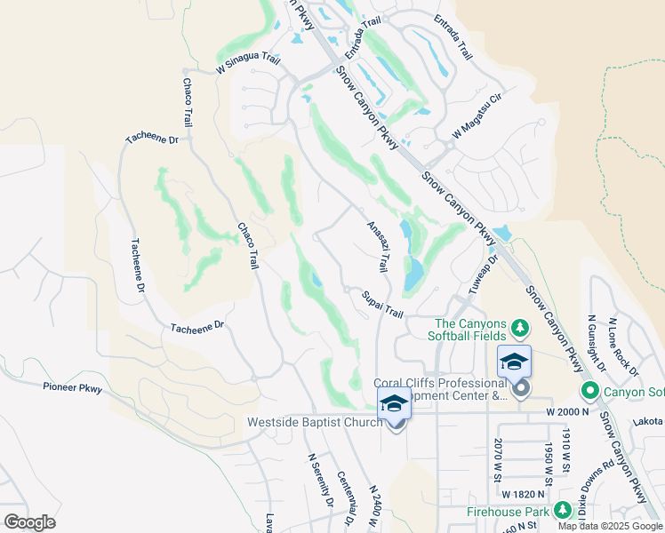 map of restaurants, bars, coffee shops, grocery stores, and more near 2329 North Cohonina Trail in St. George