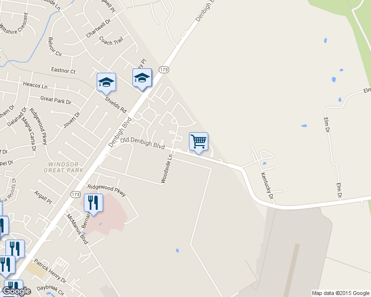 map of restaurants, bars, coffee shops, grocery stores, and more near 5 Oneonta Drive in Newport News