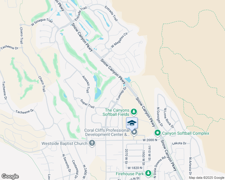 map of restaurants, bars, coffee shops, grocery stores, and more near 2255 Tuweap Drive in St. George