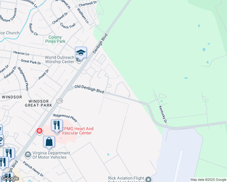 map of restaurants, bars, coffee shops, grocery stores, and more near 9 Oneonta Drive in Newport News