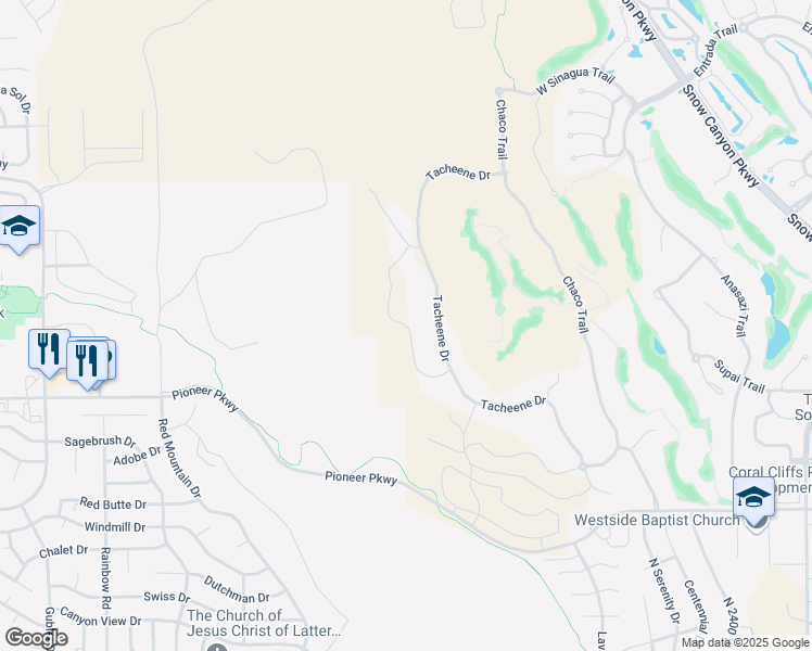 map of restaurants, bars, coffee shops, grocery stores, and more near Kiva Trail in St. George