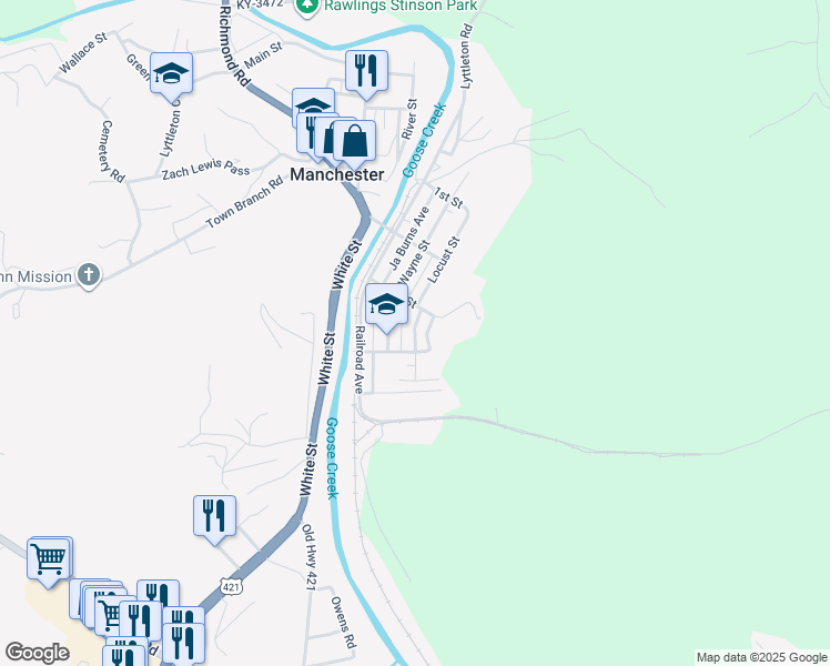 map of restaurants, bars, coffee shops, grocery stores, and more near 115 Locust Street in Manchester