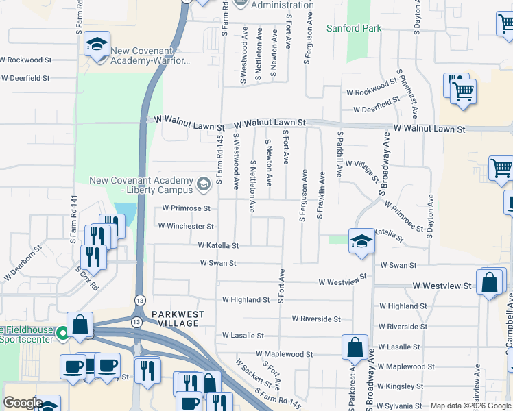 map of restaurants, bars, coffee shops, grocery stores, and more near 1324 West Winkler Street in Springfield