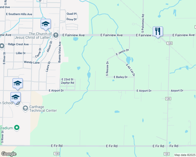 map of restaurants, bars, coffee shops, grocery stores, and more near 2444 S County Lane 124 in Carthage